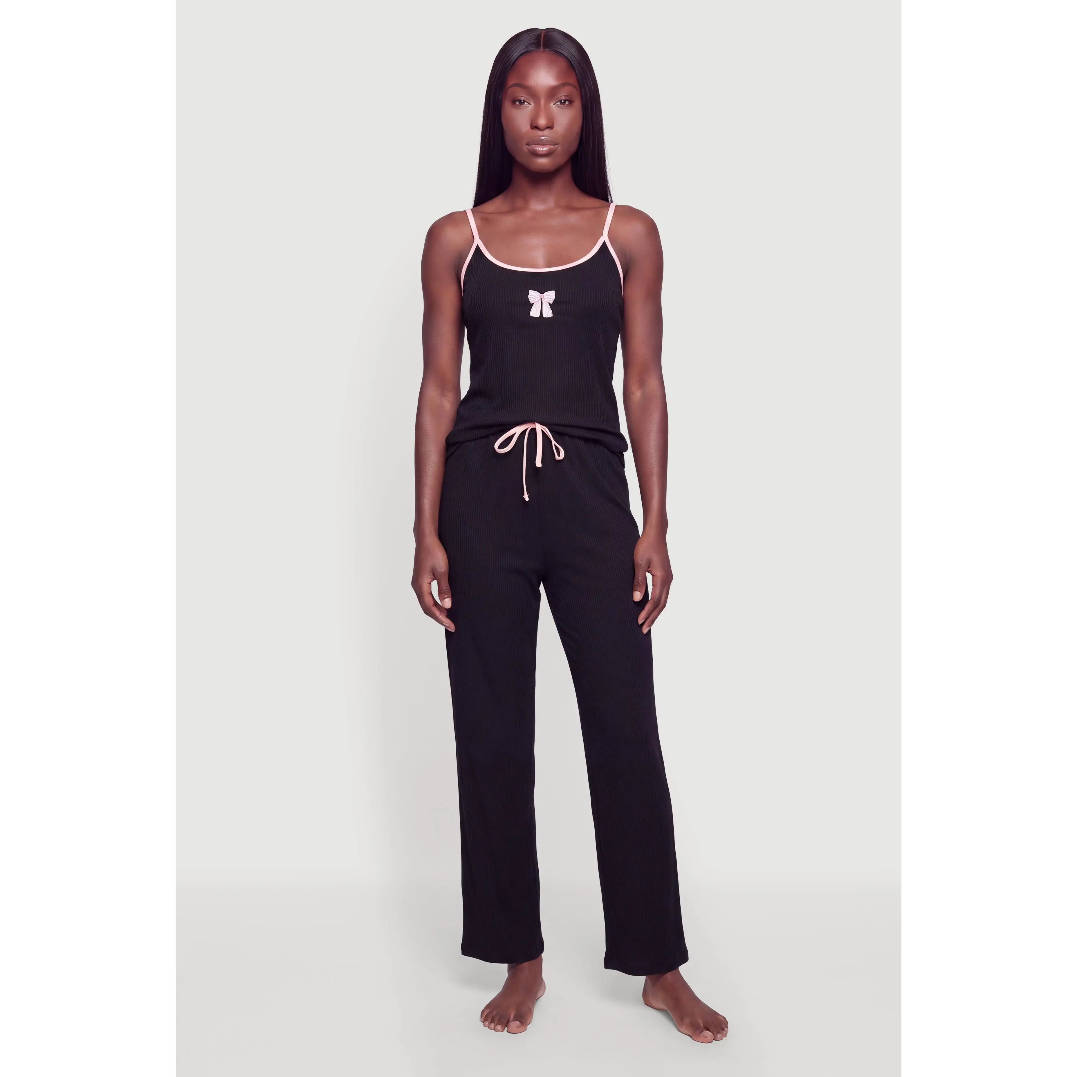 Bow Embroidered Graphic Pajama Cami and Pants