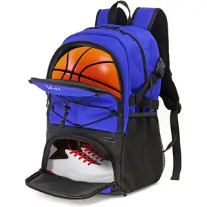 Wolt Adult Large Sports Gym Backpack - Oxford Fabric, Contoured Straps, Separate Holders for Ball and Shoes, Blue, for Adults