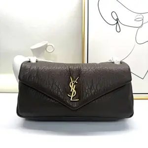 Pre-owned Yves Saint Laurent Lambskin Shoulder Bags Calypso Medium Chain Flap Brown CPU0402