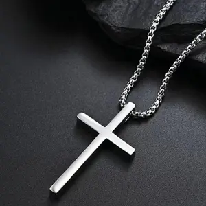 Stainless Steel Cross Necklace for Men and Women (Unisex), Mens Necklaces with 2.5mm Cross Chain
