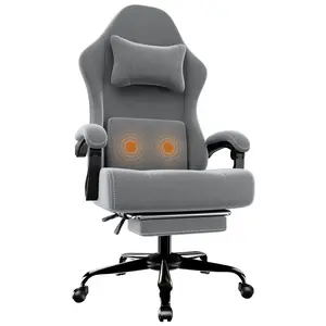 【Bellemave】Massage Gaming Chair with USB Lumbar Pillow - 350lbs Capacity, Retractable Footrest & Independent Pocketed Springs, 90-155° Recline