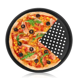 12.5 Inch Nonstick Round Pizza Bakeware Tray with Holes, Compatible with Smart Ovens, Silicone Coated Steel, Dishwasher Safe, Kitchen Storage Container