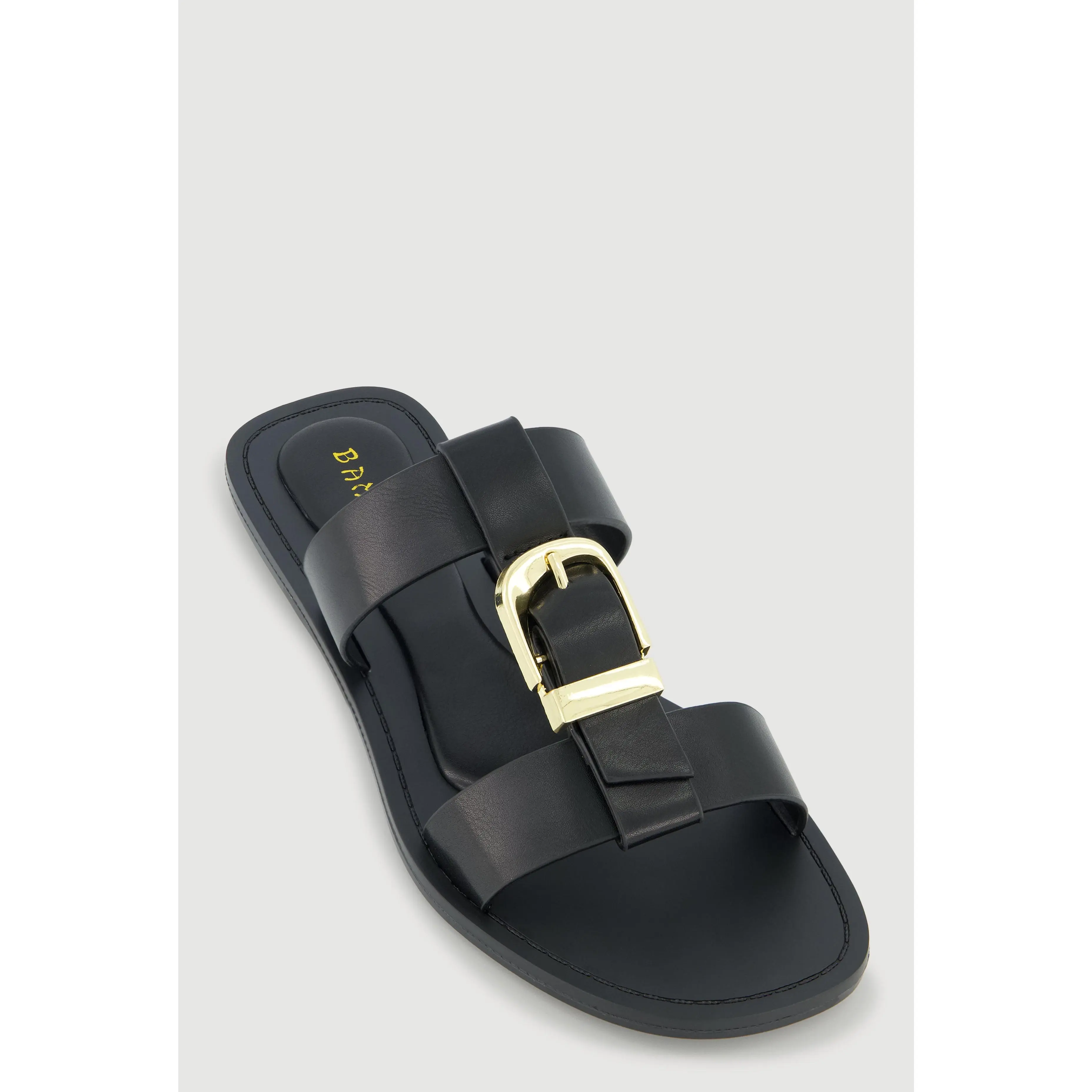 Metallic Buckle Open Toe Slide Sandals