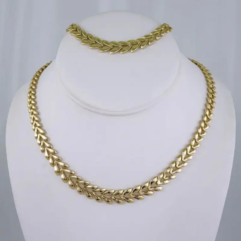 Gargantilla & Pulsera - Choker W - Bracelet - 14K Real Color - Plain - 6mmx45cm - Gold Tone Chain Set