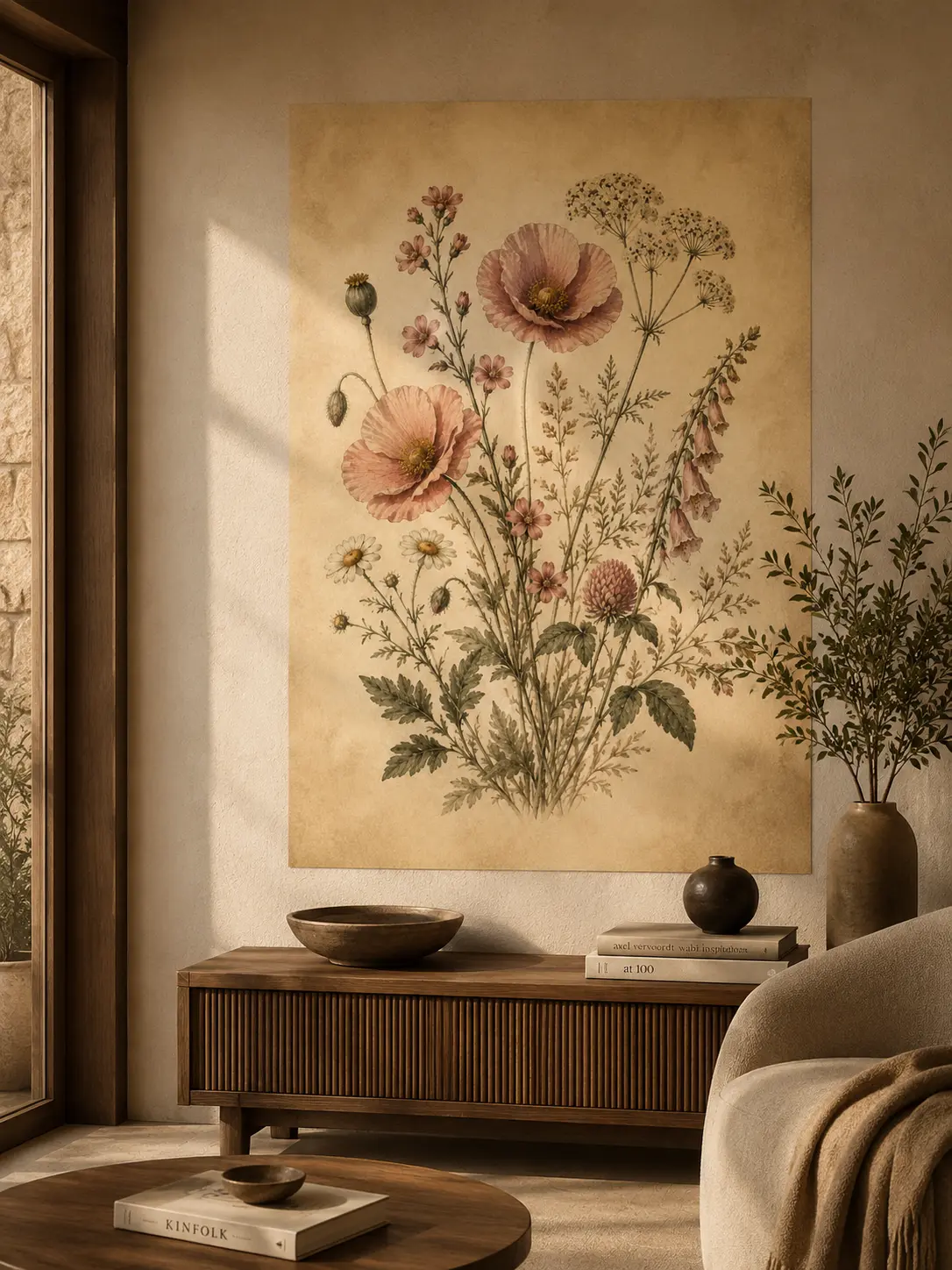 Vintage Wildflower Botanical Satin Poster | Poppy Floral Wall Art