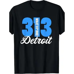 What Up Doe Detroit Native 313 Area Code T ShirtMen's T Shirts Items Breathable Crew Neck Regular Fit Machine Washable Suitable for Outings Festival Wear Casual Wear