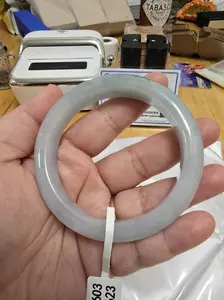 Certified Type A Burma Jadeite Bangle – Soft Blue-Green with Little Sajin - 57mm