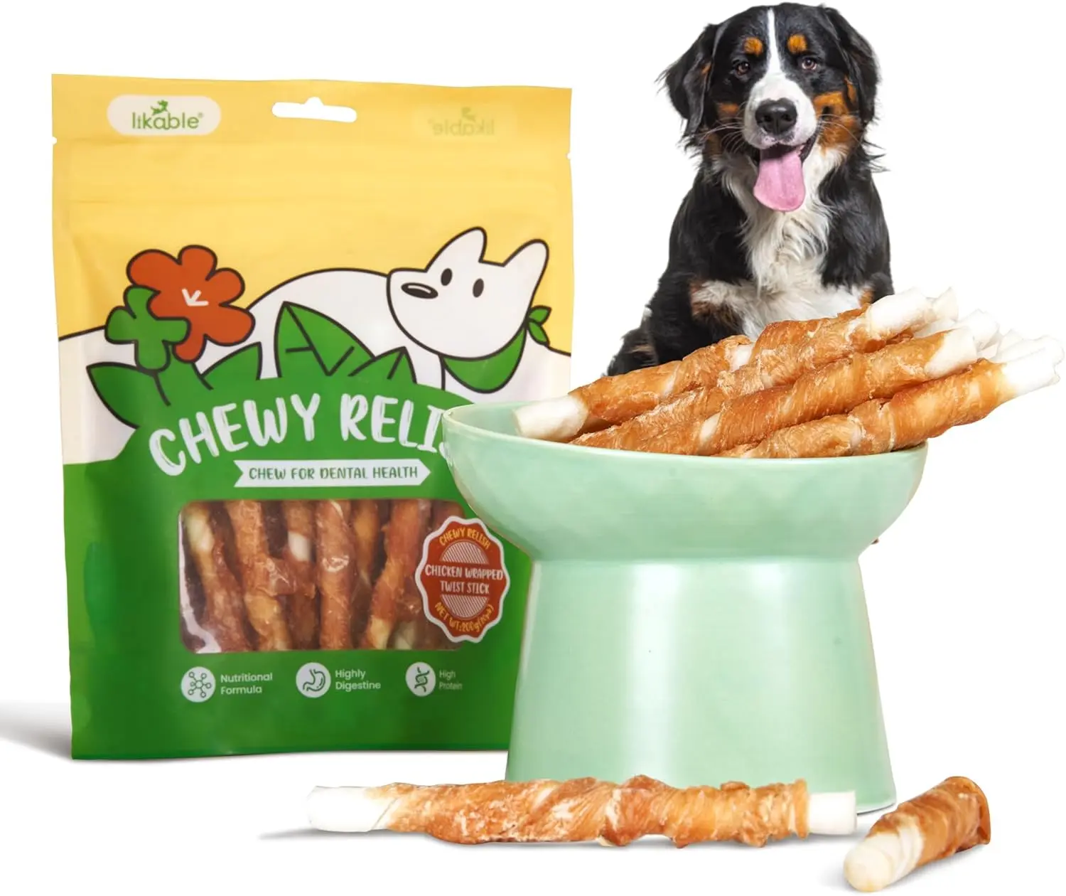 Dog Rawhide Chew Sticks - Chicken-Wrapped, 50% High Protein (Chicken & Peanut Protein), All Natural, Hand-Made, 200g, Cowhide Base, Teeth Clean Support, 18 Months Shelf Life, Universal for Dogs