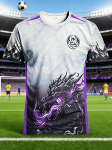 Men'S Dragon Graphic Soccer Jersey - Lightweight Breathable Athletic T-Shirt with Purple & Dragon Print, Slim Fit Round Neck for Training, Fitness, Soccer Tee