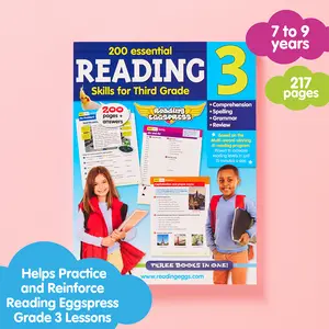 Grade 3 Reading Workbook Ages 7–9: 200 Essential Reading Lessons – Spelling, Grammar, Reading Practice & Comprehension, Worksheets + Yearly Planner, 217 Full-Color Pages – Reading Eggspress