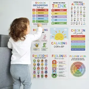 Calming Posters 12Pcs 10x14 ESL Emotions Chart for Kids,Calm Down Corner Supplies,Classroom Therapy Decor Visual Learning Tools to Regulate Emotions & Emotional Intelligence,Educational Learning for School Counselor Office,Perfect Kids’ Festival Gift