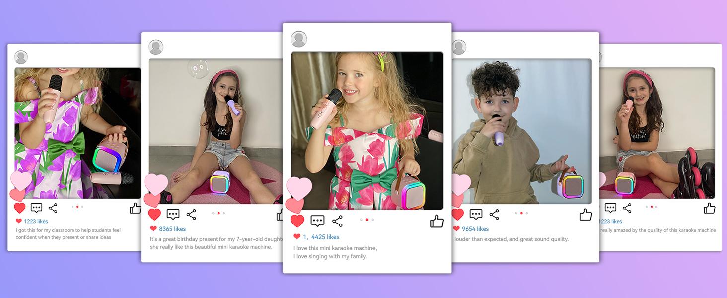 Mini Karaoke Machine for Kids Girls Boys - Birthday Gifts for Ages 4 5 6 7 8+ Year Old - Portable Bluetooth Speaker with 2 Wireless Microphone - Kids' Instrument Accessories - Pink