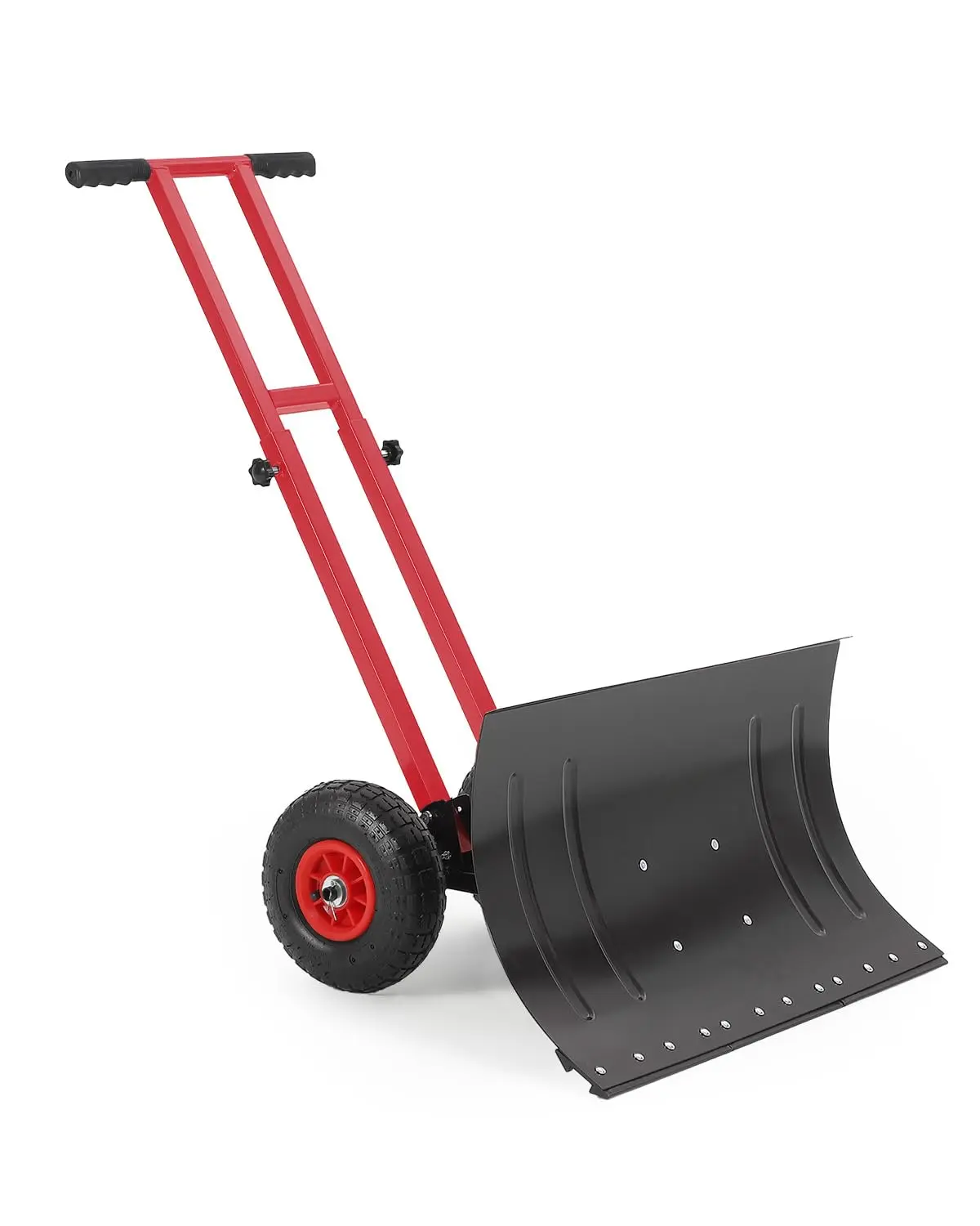 29x16.5 in Snow Shovel with 5-Position Angled Blade & Adjustable Handle,Heavy Duty Metal Snow Pusher Shovel with Wheels for Driveway,Doorway,Sidewalk,Pavement,Black & Red