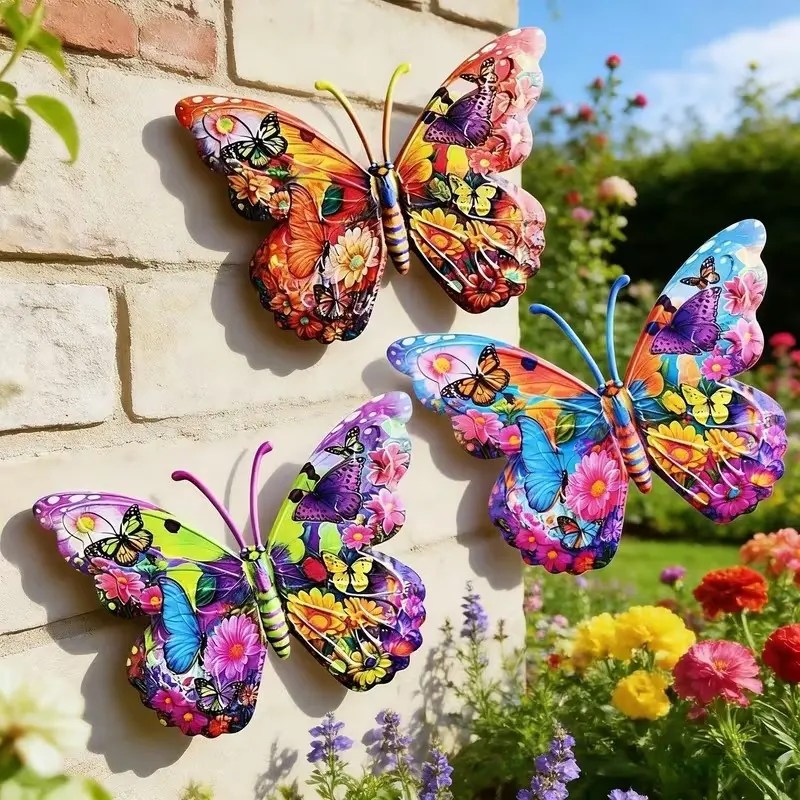 3pcs Large Metal Butterfly Wall Decor, Handmade Iron Art for Outdoor Garden Patio Garage Door Fence Balcony Park Decoration, Ideal Gift
