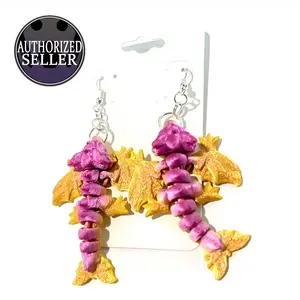 Dragon Earrings, Silver Color Hardware, Dangling 3-4 Inch Length, Ombre Color Options - Fashion Accessories, Costume Jewelry & Accessories, Earrings