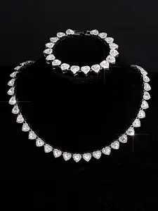 Heart-Shaped Tennis Chain Necklace and Bracelet Set, Hip-Hop Style Fashionable Jewelry Set for Men Women, Summer Gift for Various Occasions