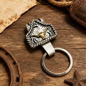 Handmade Cow Tag Belt Key Holder with Copper Initial – Custom Western Keychain for Men & Women, Texas-Inspired Cowboy Keychain, Fashion Accessory for Bags, Keys & Gifts