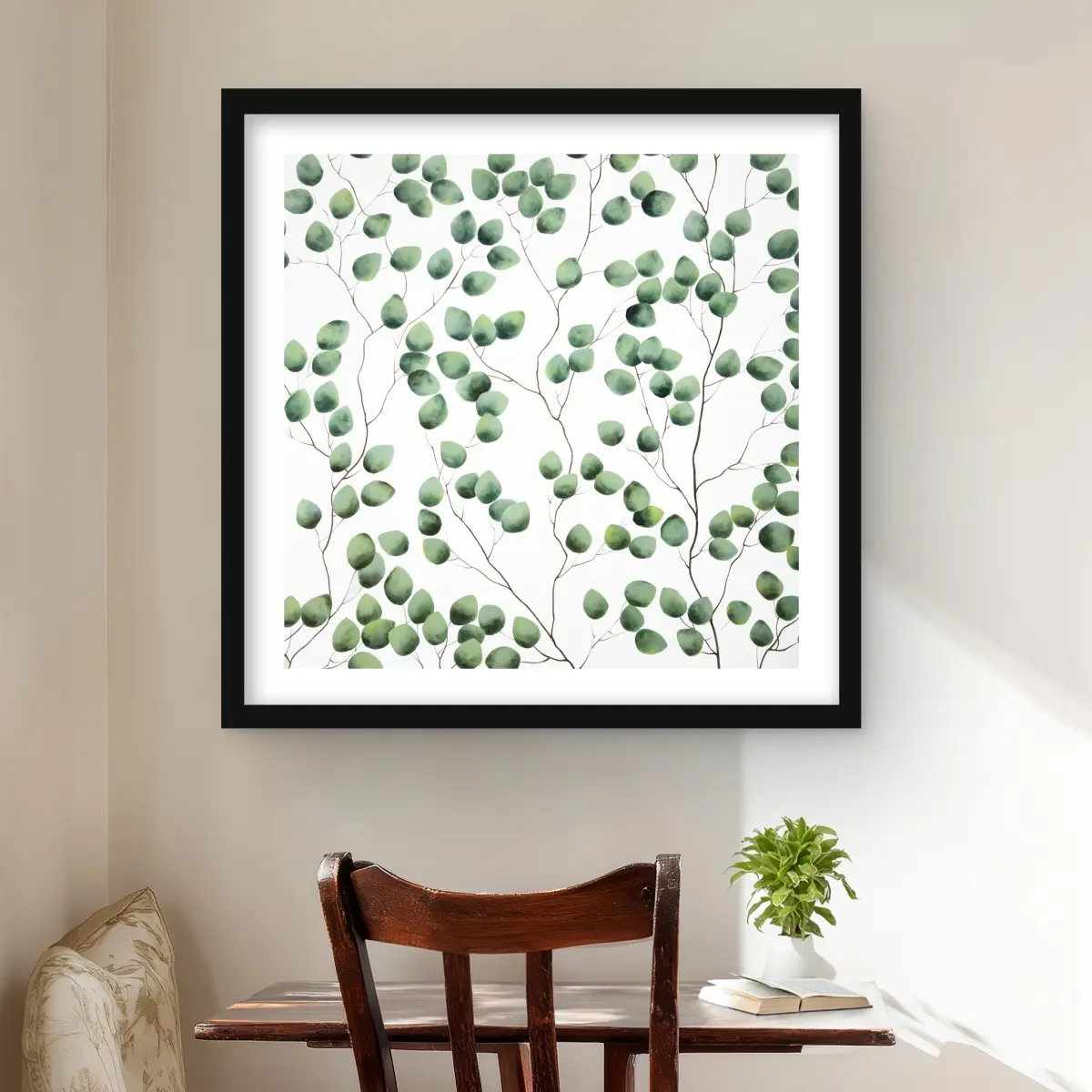 Begin Home Decor C1FM2424A13PNU 24x24 in. Framed Matted Climbing Leaf Floral Wall Art - Nature-Themed, Plant-Inspired Decoration, Ideal Home Gift