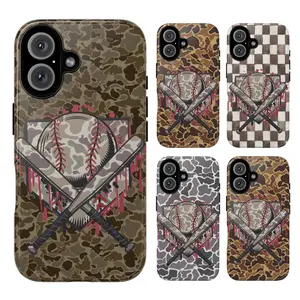 Camouflage Baseball Collage Phone Case, camo bat ball home plate red drip checkered brown gray rustic Americana sporty vibes baddie baby girl no bad vibes aesthetic gift play now, iPhone 17 16 15 14 13 12 Pro Max Plus X, Galaxy S25 S24 S23 S22 S21 Ultra