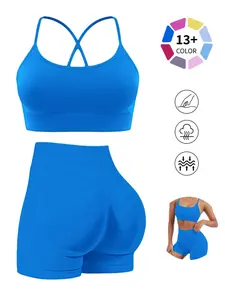 Curvy Girl Sculpt Workout Set, Crisscross Open Back Sports Bra, Scrunch Butt Lifting High Waist Shorts, Gym, Yoga, Yoga Clothes, Casual Lounge Wear, All Seasons, Stretchy Suit Set