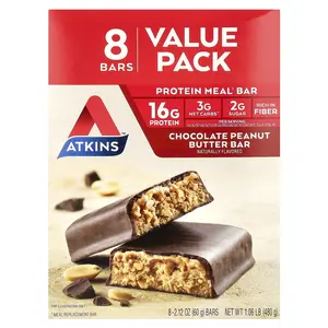 Atkins Protein Meal Bar, Chocolate Peanut Butter, 8 Bars, 2.12 oz (60 g) Each