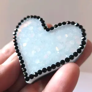 Heart & Star Magnet Set White Chunky Glitter w/ Black Rhinestones Set of 2