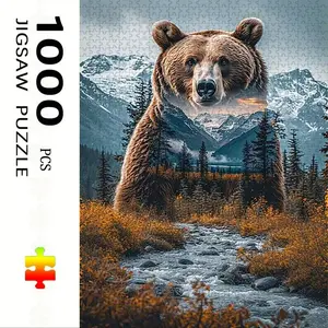 1000 Piece Mountain Forest Bear Puzzle, Jigsaw Puzzles, Large Adult Family Interactive Toy, DIY Home Decor Brain Challenge, Holiday Scene, Perfect Gift