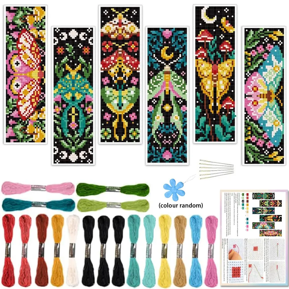 6-Piece Vintage Cross Stitch Bookmark Set, Floral & Insect Patterns, Handmade Craft Kit, Tools Random Colors, Perfect for Reading Lovers