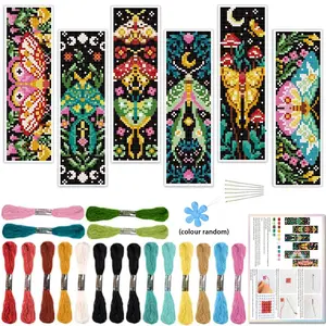 6-Piece Vintage Cross Stitch Bookmark Set, Floral & Insect Patterns, Handmade Craft Kit, Tools Random Colors, Perfect for Reading Lovers