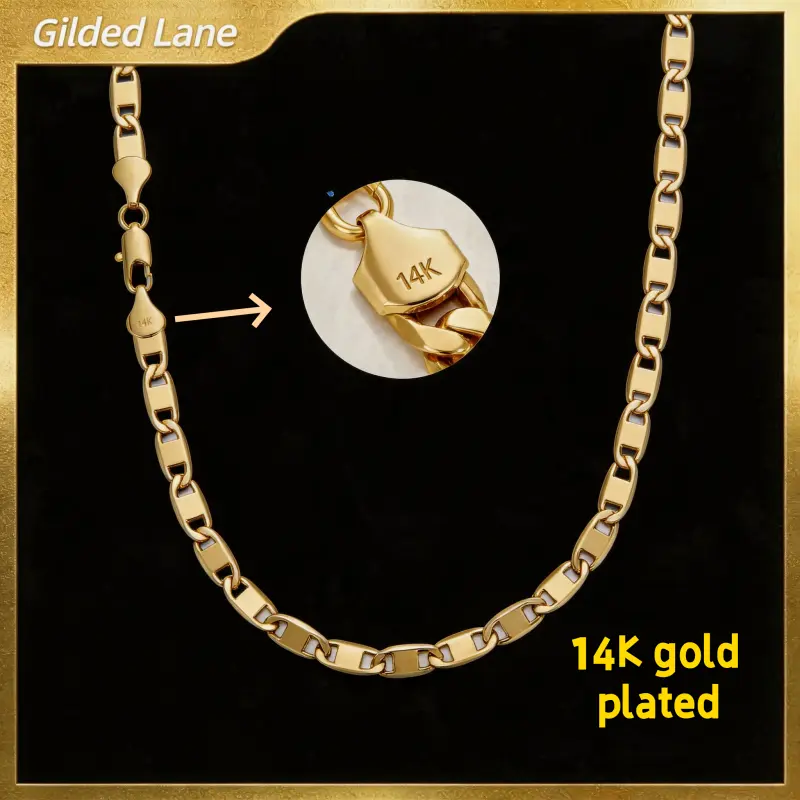 14K Gold-Plated Figaro Chain Necklace for Men – 6mm Wide, 20-24” Italian-Style Cuban Link, Tarnish-Free Nano Coating, Hip-Hop & Everyday Layering Jewelry