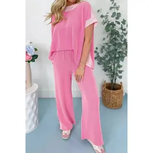 2-tone Colorblock Patchwork Corded 2pcs Outfit