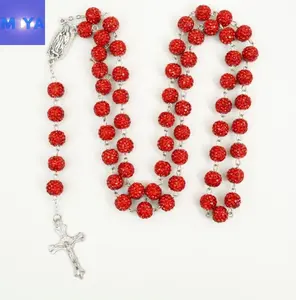 Flame Red Bead Rosary Necklace, Multicolor Cross Pendant, 20.4-inch Catholic Prayer Jewelry, Perfect Gift for Holidays & New Year