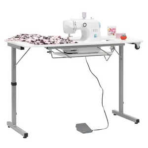 Rollaway II Sewing Table Portable Folding Sewing Table with Wheels, Easy Fold-Away for Storage Silver/White 13402