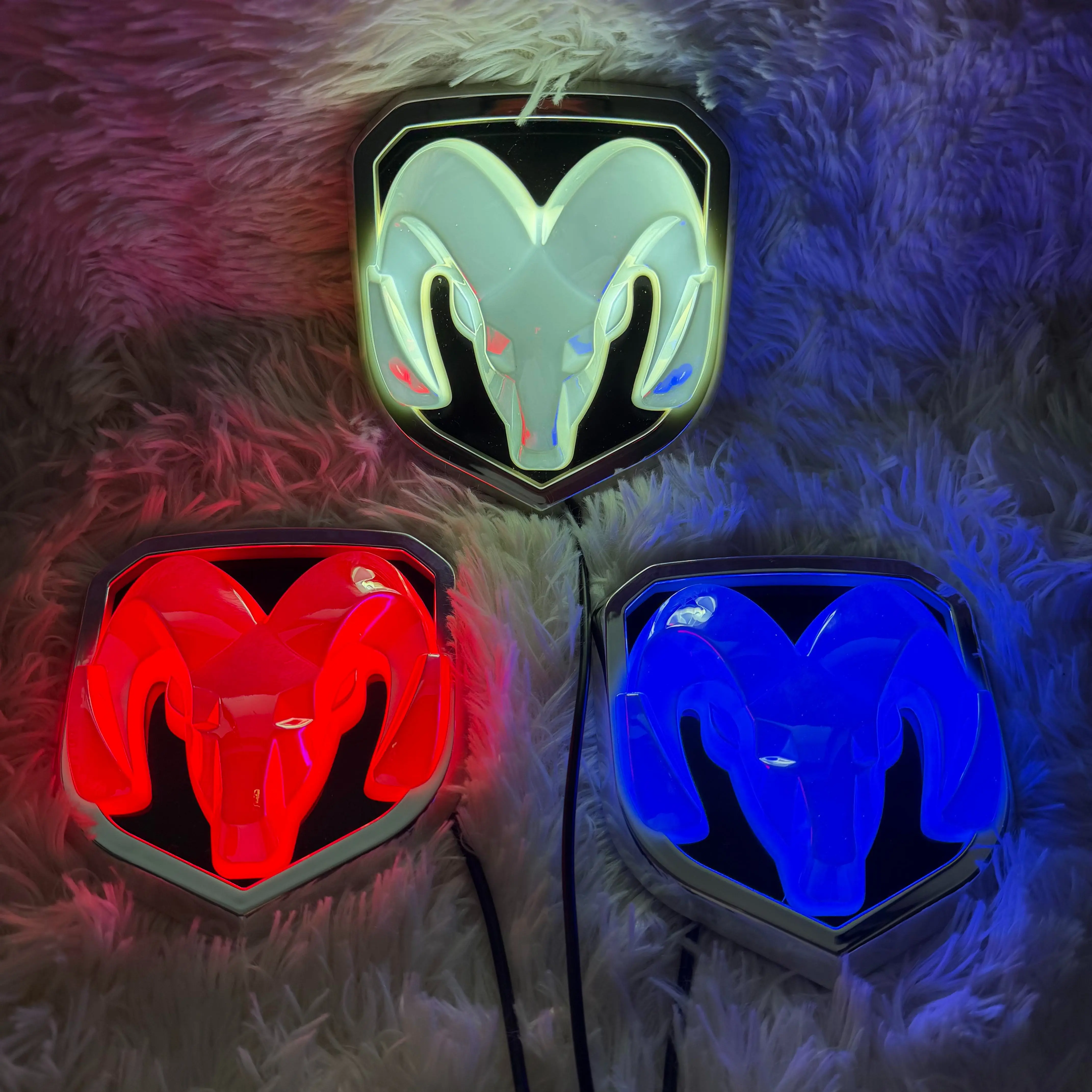 Compatible with Dodge Ram; LED illuminated emblems for Ram Cool Ride/Cool Body; front grille emblem; rear emblem; customizable illuminated emblems