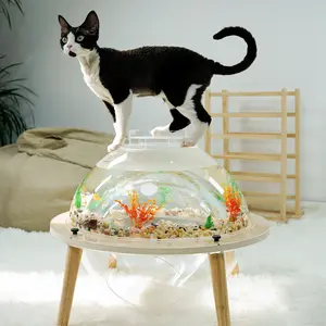 Cat Fish Tank , Cat House Cat Cave Wooden Acrylic Aquarium | Cat Bed And Fish Tank | Included Decorations,For Cat Gifts,Indoor