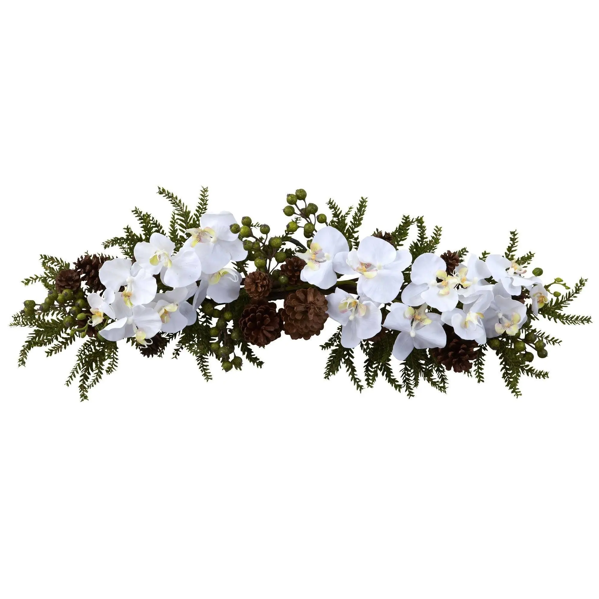 30" Phalaenopsis Orchid-Pine Hanging Swag, Artificial Decorative Flowers, Indoor Room Decor, Home Supplies Floral Arrangement for Gifting
