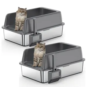XL Large 23" Stainless Steel Litter Box  with Lid and Scoop Non Stick Cat Toilet Pet Supplies Clean Odor Free Litter Box