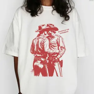 Gay Cowboy Graphic Tee, Funny LGBTQ Pride Month Shirt, Oversized Saddle Up MLM T-Shirt, Y2K Queer Western Outfit, Vintage Howdy Cowboy Graphic T Shirt Gift For Men Women