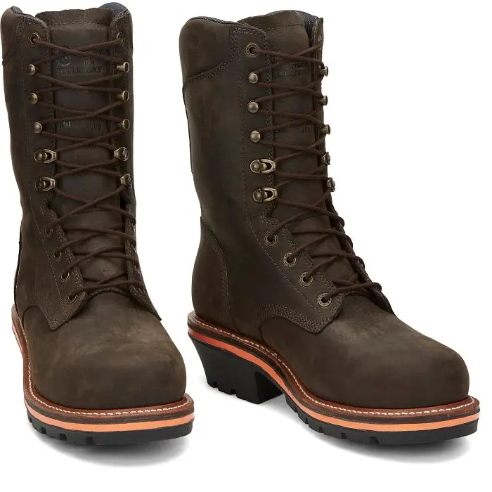 Men's Chippewa Thunderstruck 10-in Waterproof Insulated Leather Boot with Rubber Sole, Durable Men's Footwear, Full Grain Leather, Outdoors, Metallic