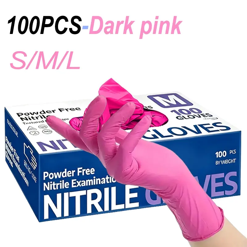 100 pieces per bag, deep pink disposable nitrile gloves, powder-free, latex-free, household disposable, suitable for household cleaning gloves, Multi Purpose Glove, Durable Cleaning Gloves, holiday gift - available in S/M/L sizes