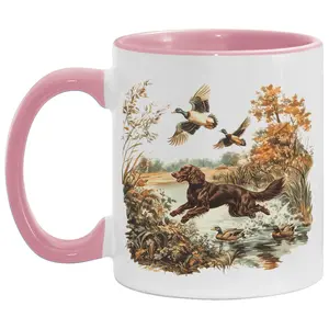 Retro Boykin Spaniel Retrieving Mallard Ducks Ceramic Accent Mug 11oz - 90s Vintage Cute Dog Breed Hunting Mug Gift
