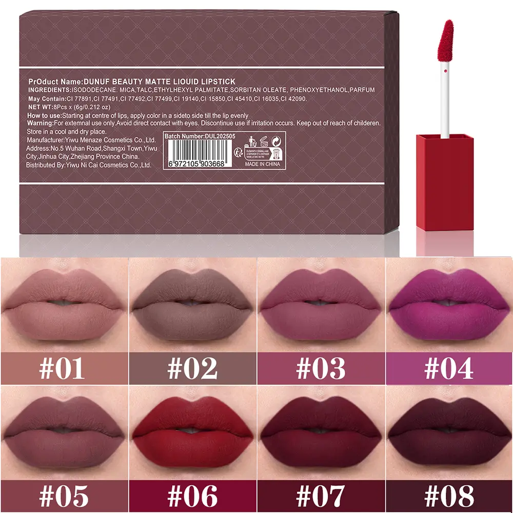 DUNUF 8pcs Matte Liquid Lipstick Set | Waterproof Smudge Proof Long Lasting | TikTok Viral Nude & Bold Lip Stain for All Skin Tones & Daily Looks shop cruelty free non smudge super  stay  viny  link ideal beauty gift