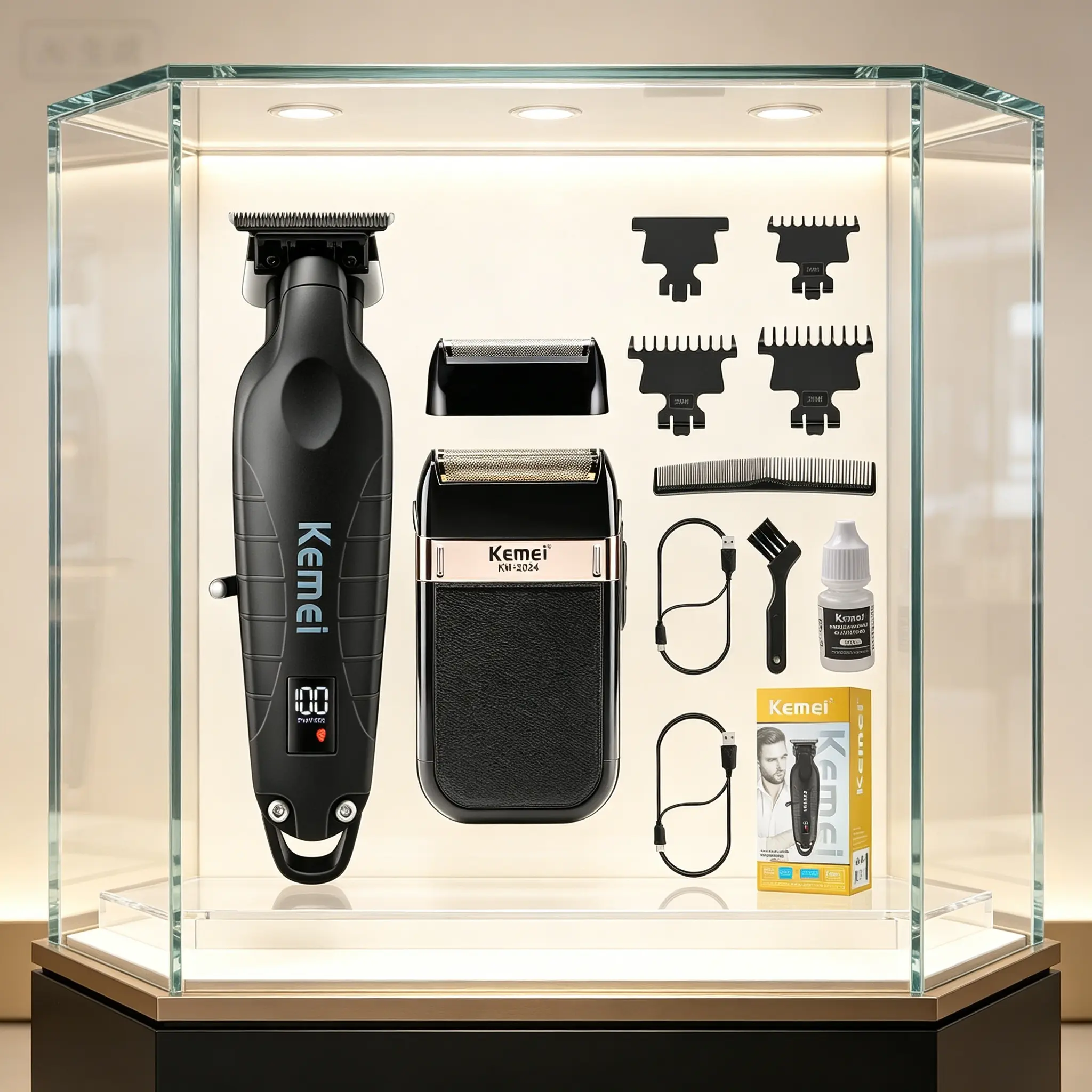 KEMEI Men's Cordless Hair Trimmer with T-Blade, Foil Shaver and Hair Clippers