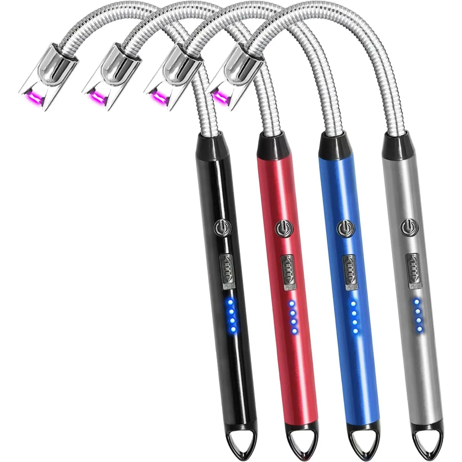 4-Pack Flexible Neck Candle Lighters - 360° Rotatable, Windproof, Flameless, USB-C Rechargeable Stainless Steel Metal Pocket Lighters, Compact, USB-C Charge for Camping, Home Supplies Essential Tool