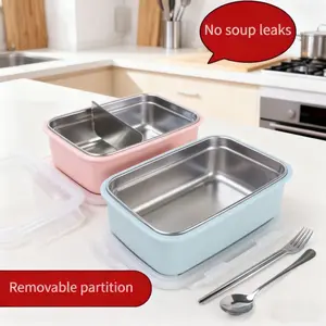 Insulated Lunch Box, 304 Stainless Steel, 50.72 Oz Capacity, Microwave Safe, Divided Into Four Sections, Ideal for Work and Outdoors, Leakproof Insulated Lunchbox