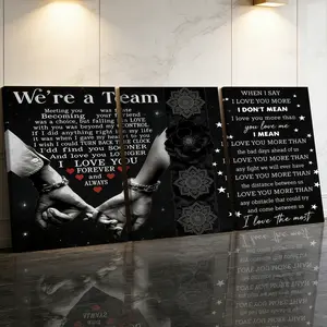 3 Counts Wooden Framed Canvas Painting, Romantic Couple Holding Hands Love Quote Images, Exquisite Poster, Perfect Gift, Decor For Living Room, Bedthroom, Modern Art, Fashion Family Poster, Wall Art Decoration, Artistic, Quote Prints
