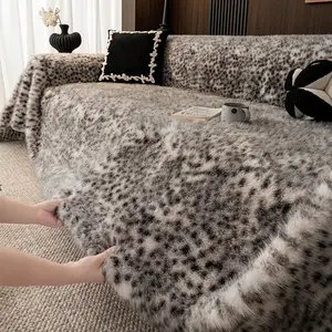 Classic Leopard Print Faux Mink Sofa Cover, Vintage Plush Thick Warm Sofa Settee, Soft Skin-Friendly Pet Friendly, Bedroom Living Room Decor, Sofa Slipcover