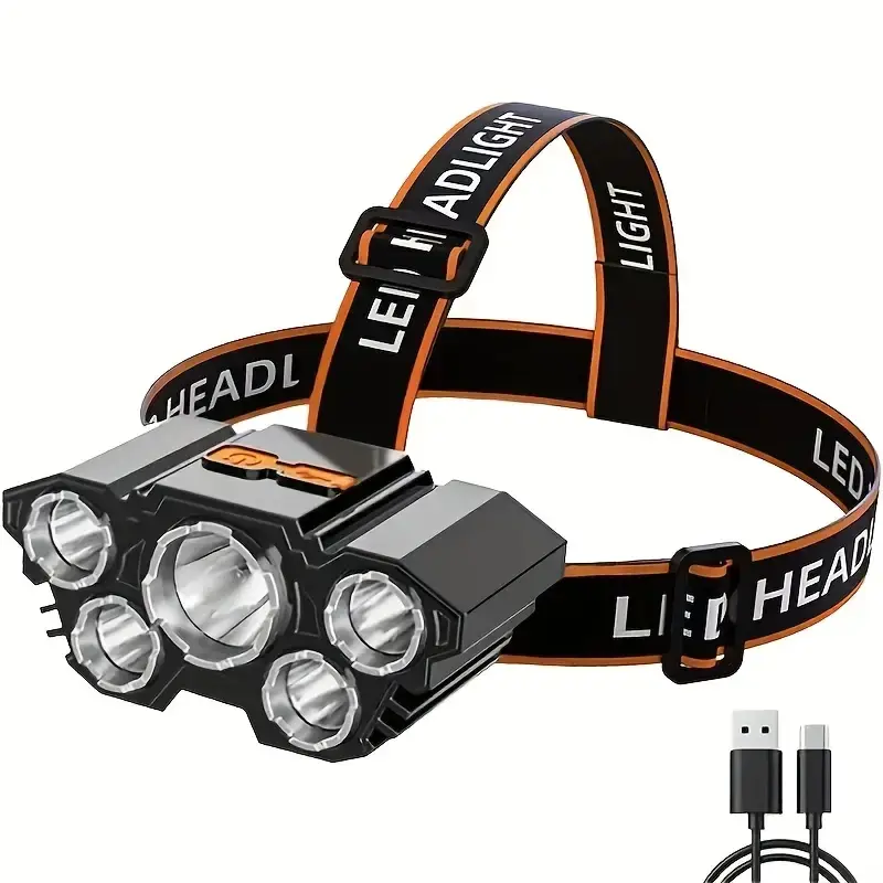 2 Pack 5 LED Headlamp Rechargeable – 150M Super Bright Beam, 4 Modes, 1200mAh, Lightweight USB Head Flashlight for Camping Running