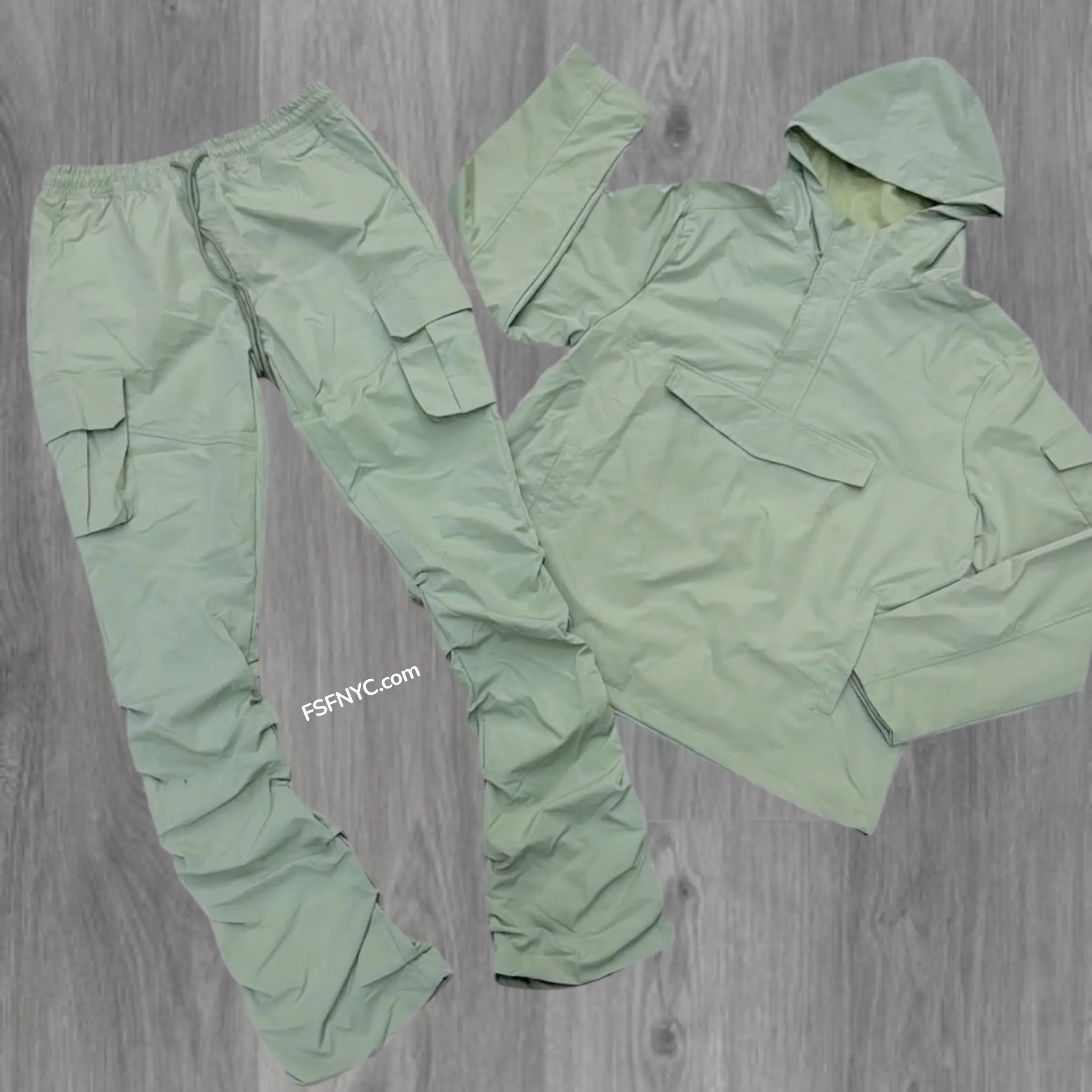 Rebel - NYLON Stacked & Anorak Pullover Jacket - SET - Sage - 522422