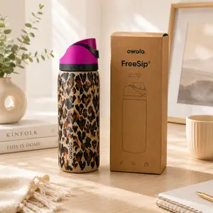 Owala FreeSip Leopard Print Water Bottle 32oz "Wild at Heart" Limited Edition – Stainless Steel Travel Tumbler with Straw Lid, Reusable Sports Bottle